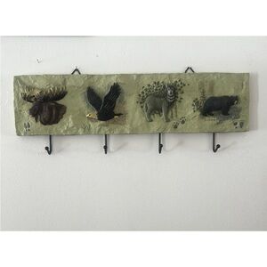 Wildlife-Themed Coat/Hat Rack. By J. Wiens, Vtg MWW Market. 20x5x1. 4 Hook